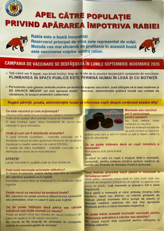 APEL CĂTRE POPULAȚIE PRIVIND APĂRAREA ÎMPOTRIVA RABIEI